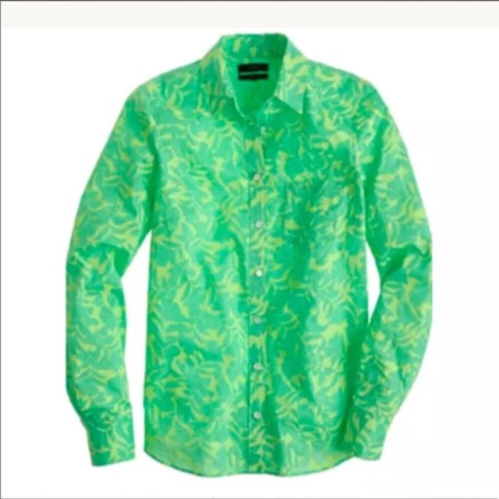 Like New J.Crew Boy Shirt in Tropical Floral - Neon Green